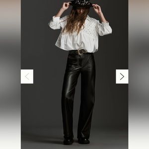 NWT Anthropologie NAOMI WIDE-LEG FLARE PANTS BY MAEVE: FAUX LEATHER Size 2